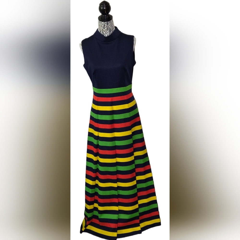 Striped Multicolor Maxi Dress Vintage By Butte Knit 1970s